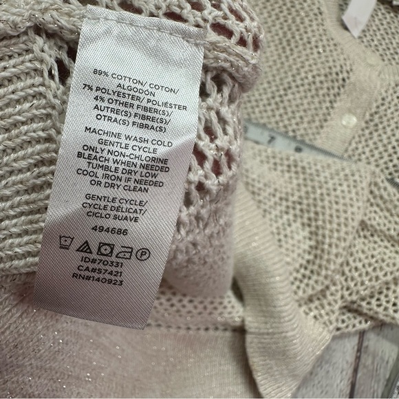 NWT LOFT outlet gold metallic Cream Women's Cardigan Sweater open knit sz M - Picture 8 of 8